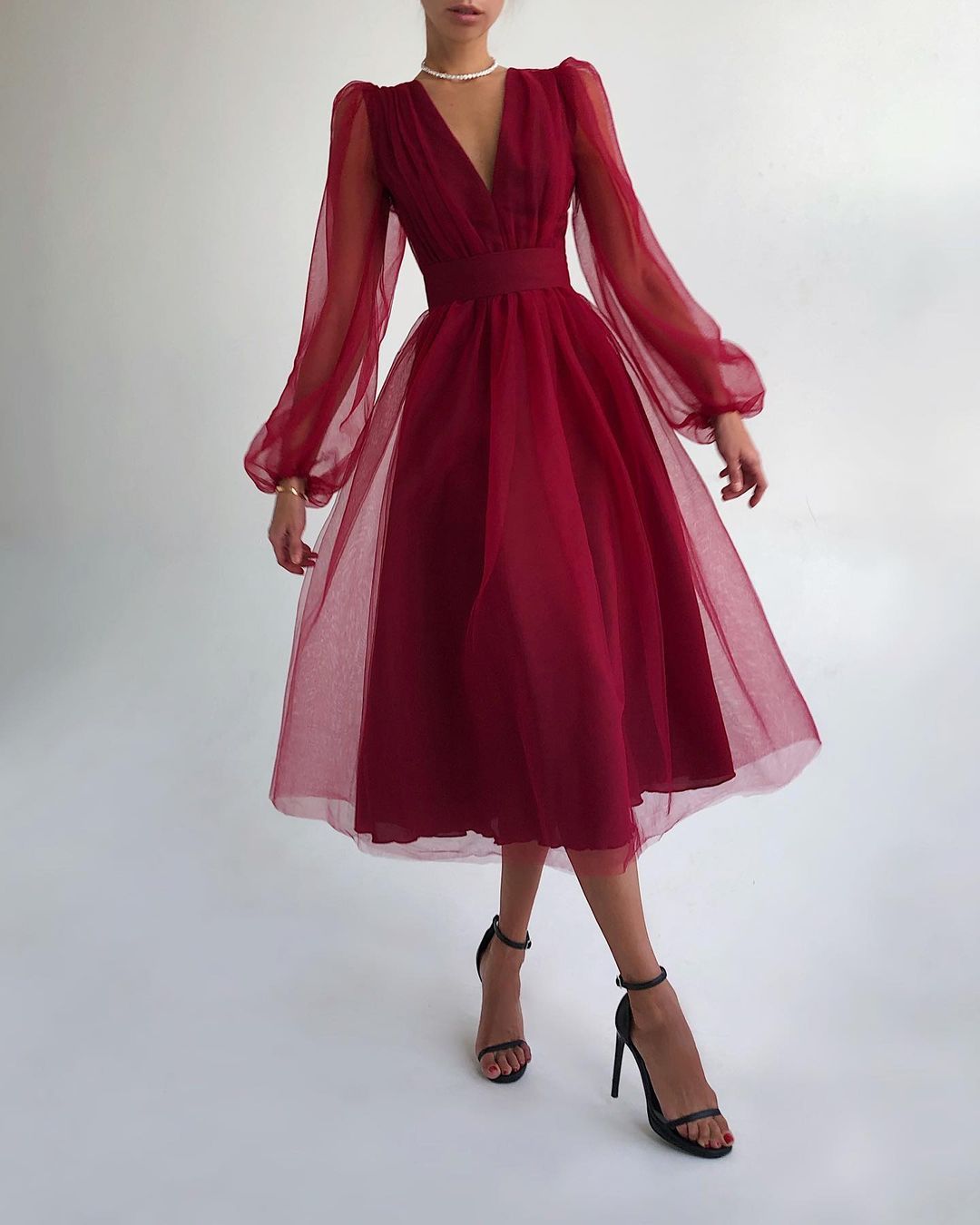 Women Dress Mesh Temperament Party es Deep V Neck Lantern Sleeve Maxi High Waist Large Swing Plus Size es 210513