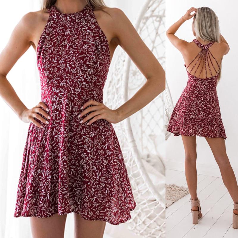 Casual Dresses Womens Boho Beach Summer Holiday Tumblr Sundress Halter Floral Mini Dress Ladies Slim Sleeveless Vestido Playa 2021, Claret
Casual Dresses Womens Boho Beach Summer Holiday Tumblr Sundress Halter Floral Mini Dress Ladies Slim Sleeveless Vestido Playa 2021, Claret