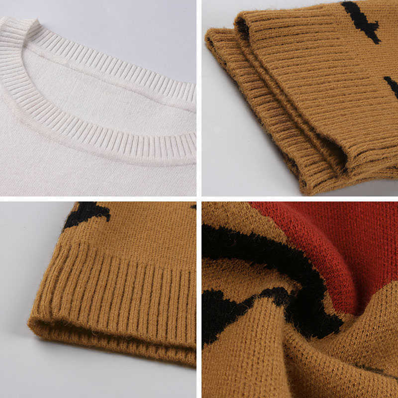 Autumn Winter Fashion Leopard Knitted Sweater Women Casual O-neck Full Sleeve Pullovers Top 210918