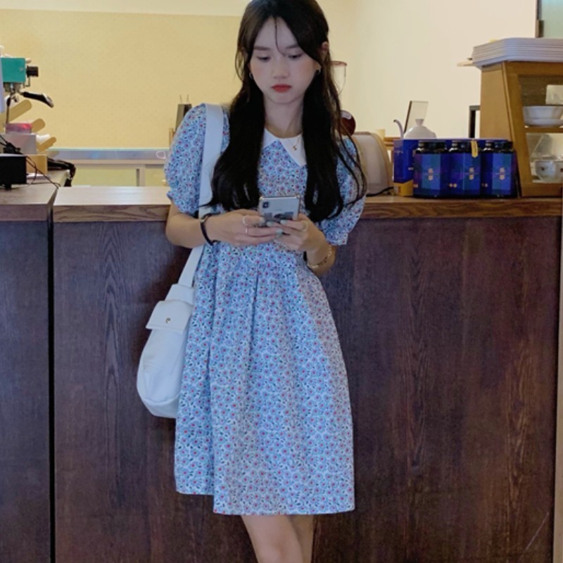 Summer Women Vintage Loose High Waist Dress Elegant Flower Print Doll Collar Sweet Casual Mini Dress 210518, Photo color 
Summer Women Vintage Loose High Waist Dress Elegant Flower Print Doll Collar Sweet Casual Mini Dress 210518, Photo color