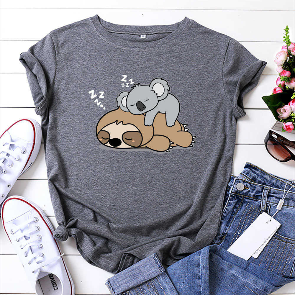 S-5XL Kawaii Lazy Sloth Koala Women T-Shirt Casual Loose Short Sleeve Summer Tees Top Female Clothing Plus Size W875 210526