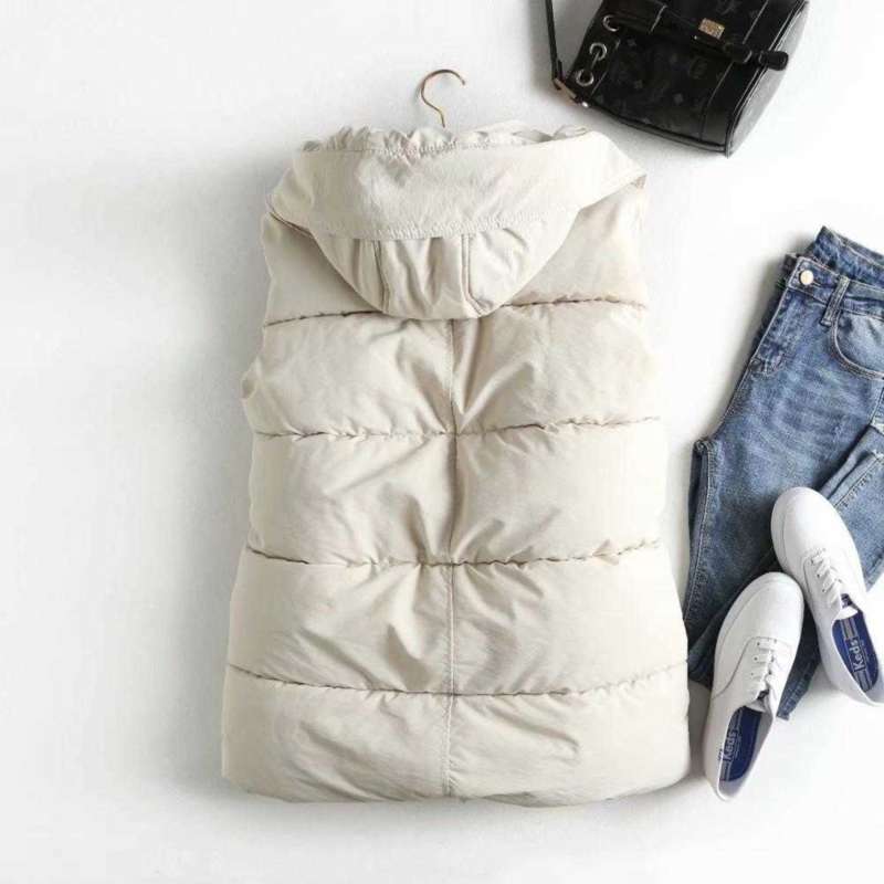 Casual Solid Color Women's Vest Cotton Hooded Thicken Down Coat Sleeveless Winter Vests For Women 210927