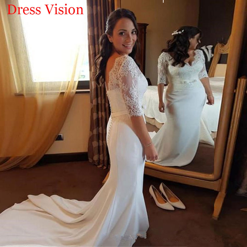 Lace V-neck Half Sleeves Wedding Dresses Wedding Bridal Gowns Robe De Marie Sweep Train Vestidos De Novia, White
Lace V-neck Half Sleeves Wedding Dresses Wedding Bridal Gowns Robe De Marie Sweep Train Vestidos De Novia, White