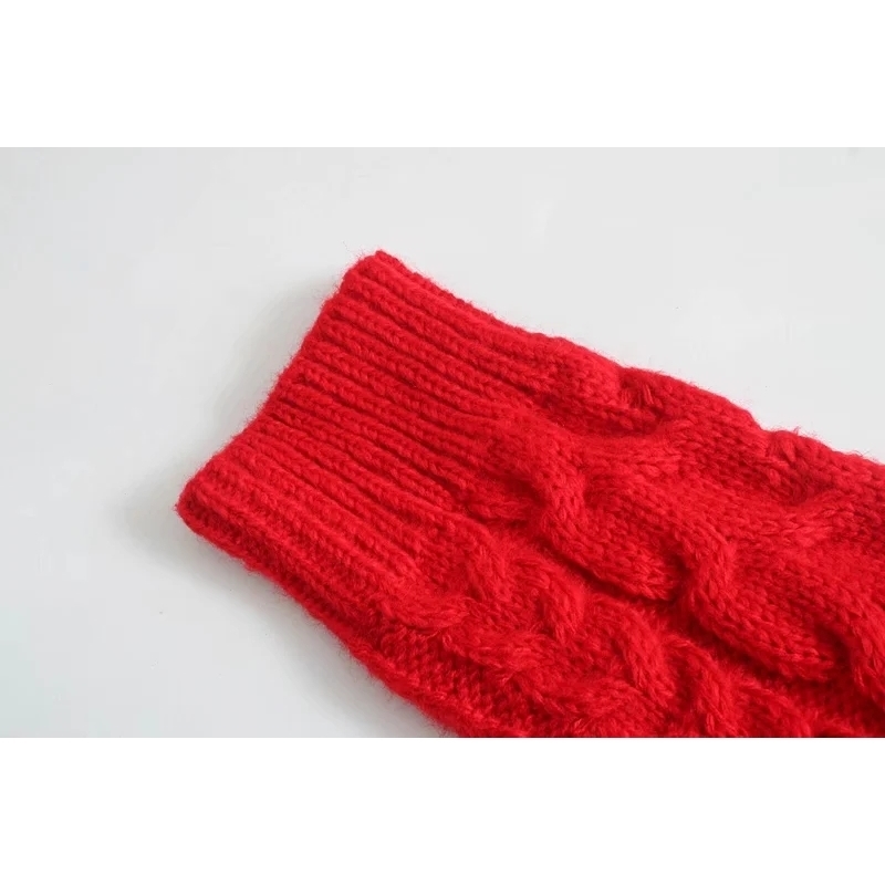 Autumn and Winter Retro Lazy Red Twist Knit Sweater Loose Round Neck Pullover All-Match Top 210521