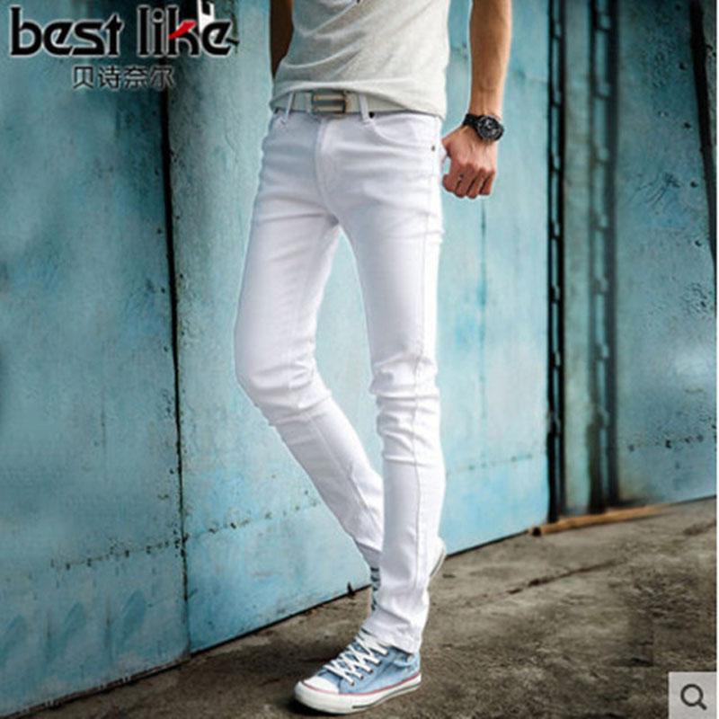 Trendy 2021 Spring Summer Cowboy Men's White Feet Jeans Korean Style Slim Casual Teenagers Pencil Pants Men