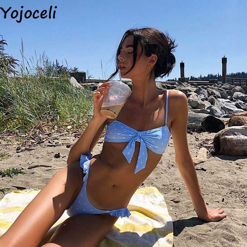 Yojoceli Elegant ruffle polka dot sexy tankini Summer women swimwear bikini Beach casual swimsuit female 210609