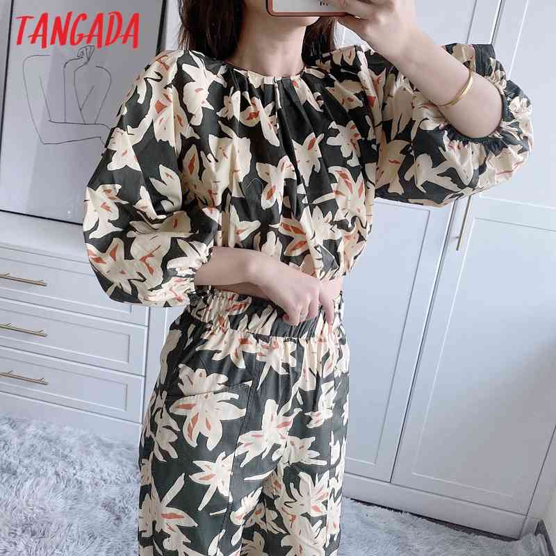 Women Retro Leaf Print Chiffon Shirt Crop Blouse Long Sleeve Chic Female Tops 5Z75 210416