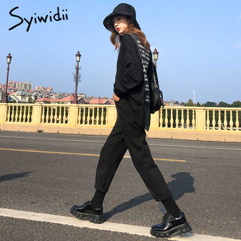 Syiwidii Elastic Waist Jeans for Women High Wais Denim Harem Pants Casual Female Mom Korean Fashion Black Beige Blue 210922
