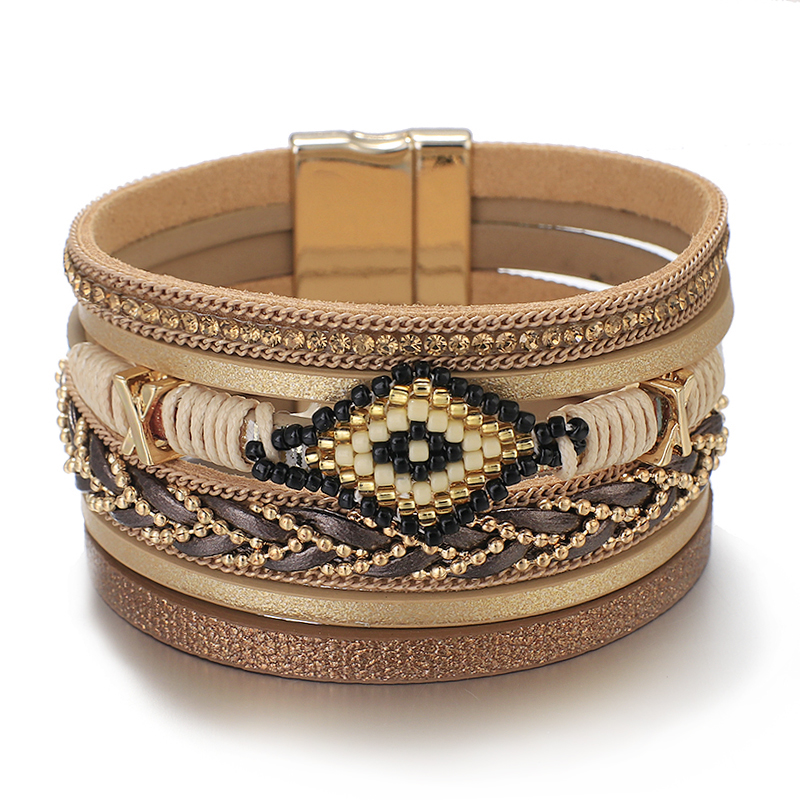 Amorcome Miyuki Evil Eye Charm Bracelets Bohemian Leather Bangles for Women Brown Fashion Ladies Wide Wrap Bracelet Party Unisex Jewelry Couple Gifts, Golden;silver
Amorcome Miyuki Evil Eye Charm Bracelets Bohemian Leather Bangles for Women Brown Fashion Ladies Wide Wrap Bracelet Party Unisex Jewelry Couple Gifts, Golden;silver