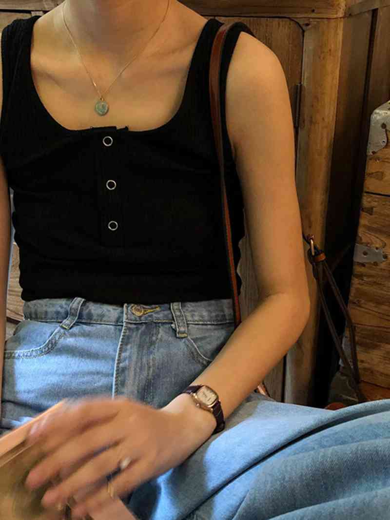 MATAKAWA Solid Color Sleeveless Outer Wear Camisole Female Summer Crop Top Hong Kong Style Korean Tank Top Slim Short Base Camis 210513