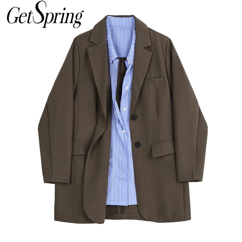 Getspring Women Suit Blazer Patchwork Color Matching Fake Two s Jackets Asymmetry Casual Vintage Womans Coats 210601, Coffee
Getspring Women Suit Blazer Patchwork Color Matching Fake Two s Jackets Asymmetry Casual Vintage Womans Coats 210601, Coffee