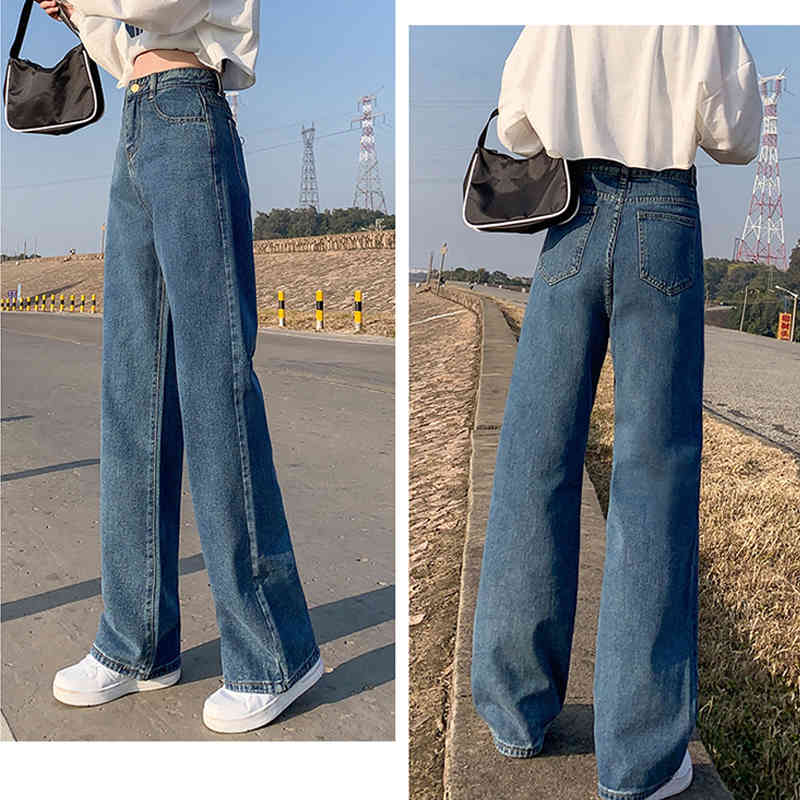 Vintage Streetwear Wide Leg Jeans for Women Bottom Baggy Denim Pants High Waist Full Length Clothing Trousers 13485 210417