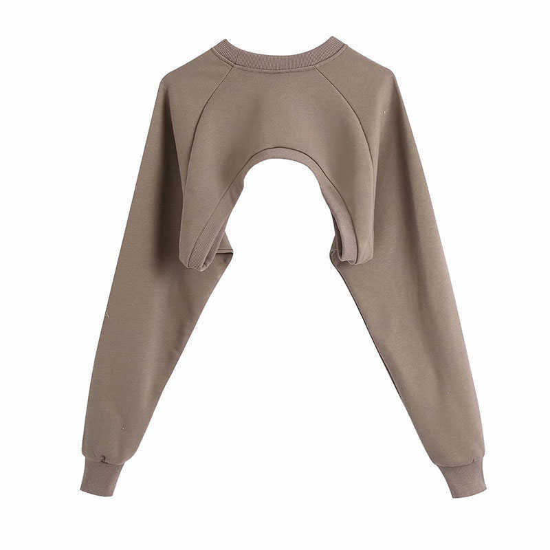 Sweatshirt Women Arm Warmer Asymmetric Cropped Vintage High Neck Long Sleeve Female Pullover Chic Top 210628
