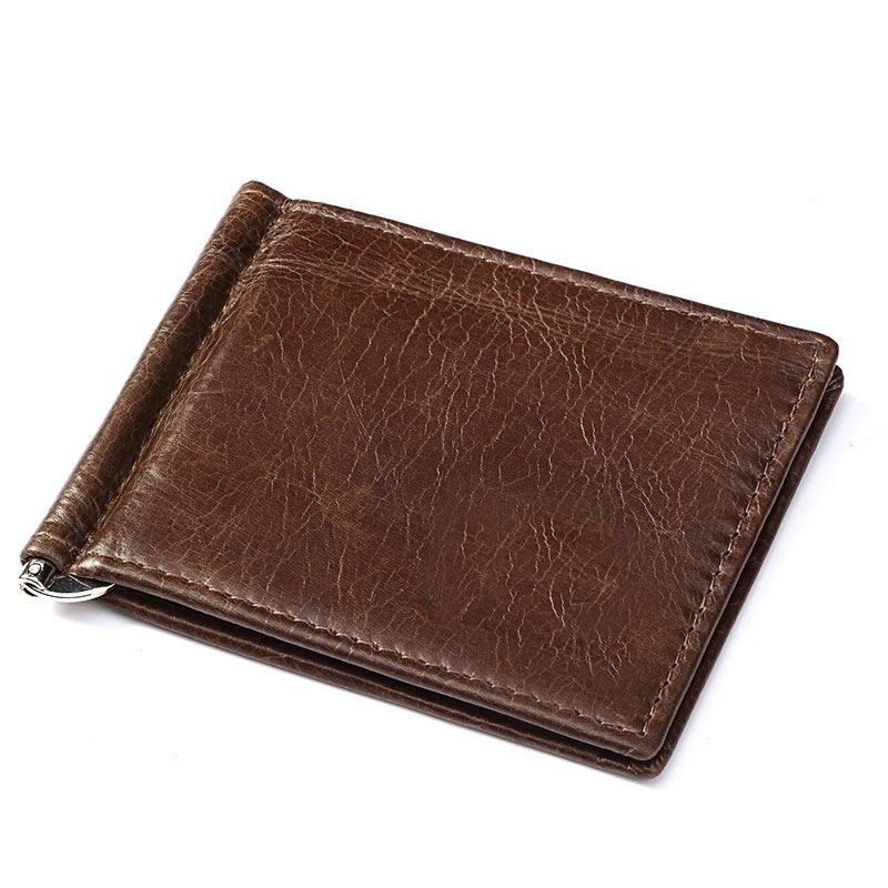 Genuine Leather Men's Vintage Money Clip Male Bifold Purse Simple Billfold Wallet Men Clamp Slim Cash Card Holder Wallets1