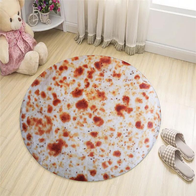 60*60cm Creative Piza Round Floor Mat Roll-up Pancake Carpet Flannel Anti Slip Home Living Room Dec Carpets