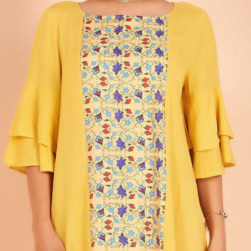 Summer products ladies fashion and elegant lotus leaf sleeve flower vine print color matching loose large size rayon dress 210630