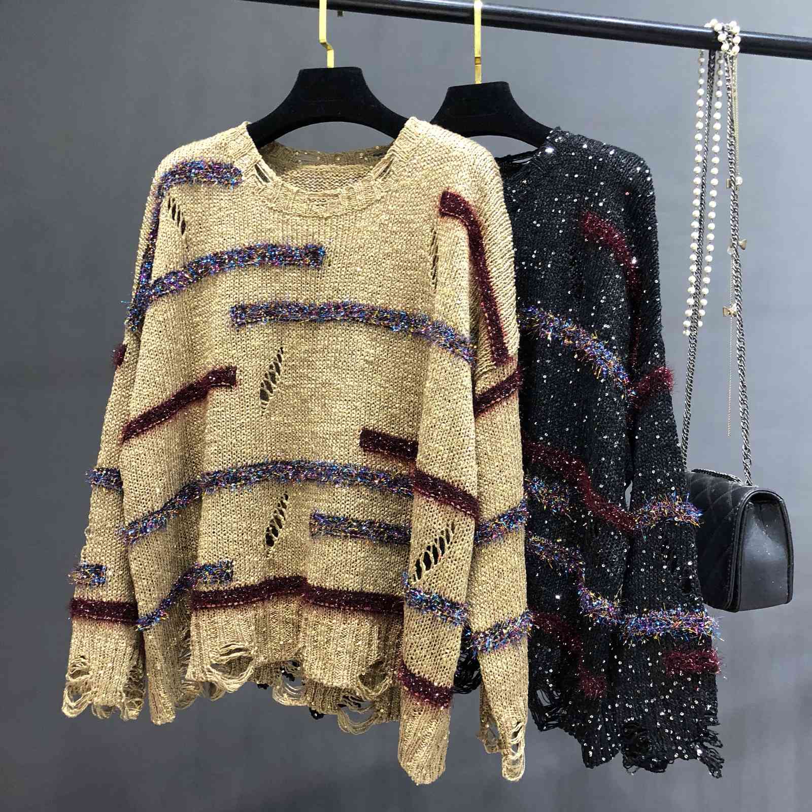 Qooth Lurex Bling Sweaters Women Autumn O-neck Shiny Jumpers Hollow Out Sequin Sweater Knit Pullover Pull Mujer Femme qh2180 210518, Beige
Qooth Lurex Bling Sweaters Women Autumn O-neck Shiny Jumpers Hollow Out Sequin Sweater Knit Pullover Pull Mujer Femme qh2180 210518, Beige