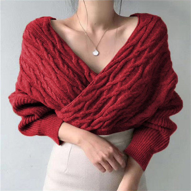 Office Lady Tops Elegant Solid Streetwear V-Neck Sexy Outwear Twist Knitted Vintage High Waist Leisure Sweaters 210421