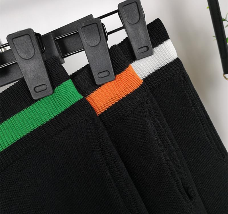 Nomikuma Women Sweater Pants Korean Contrast Color Stretch High Waist Ankle Trousers Causal Knitted Autumn Harem Pants 6D249 210427