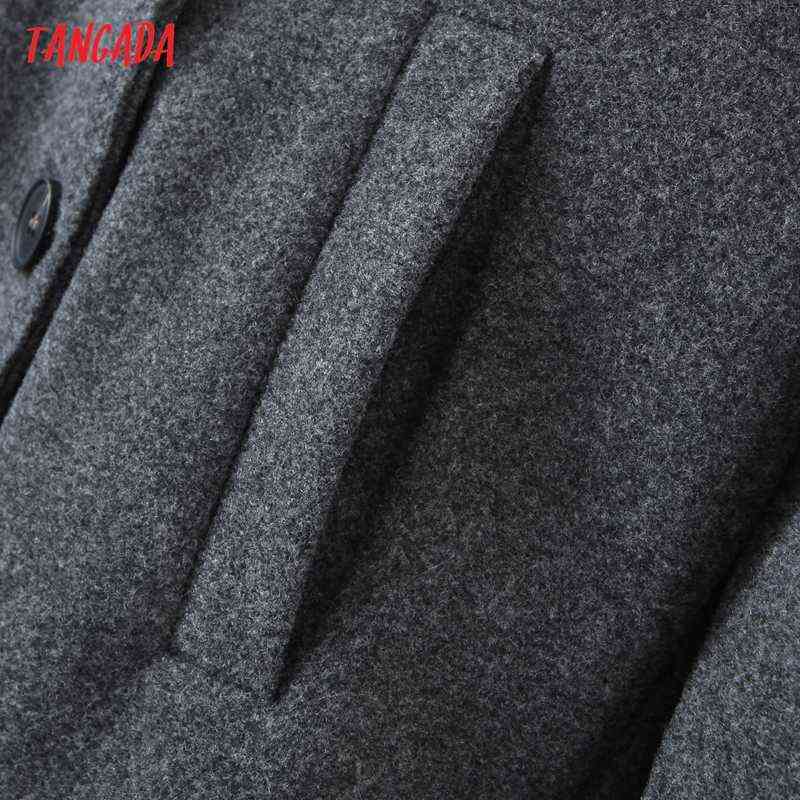 Tangada Women Winter Gray Thick Woolen Coats With Button Loose Long Sleeves Pocket Ladies Elegant OverCoat 2Z18 211130