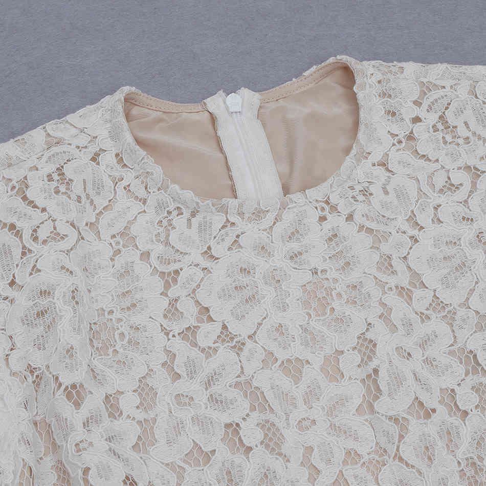 Free Women's White Lace Dress Sexy O-neck Long Sleeve A-line Ruffle Celebrity Club Party Midi Vestidos 210524