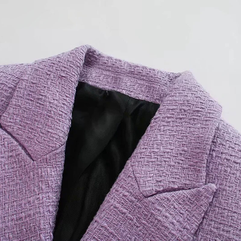 Fashion Double Breasted Purple Tweed Blazer Women Office Wear Chic Jacket Coat Elegant Long Sleeve Outerwear Tops 210414