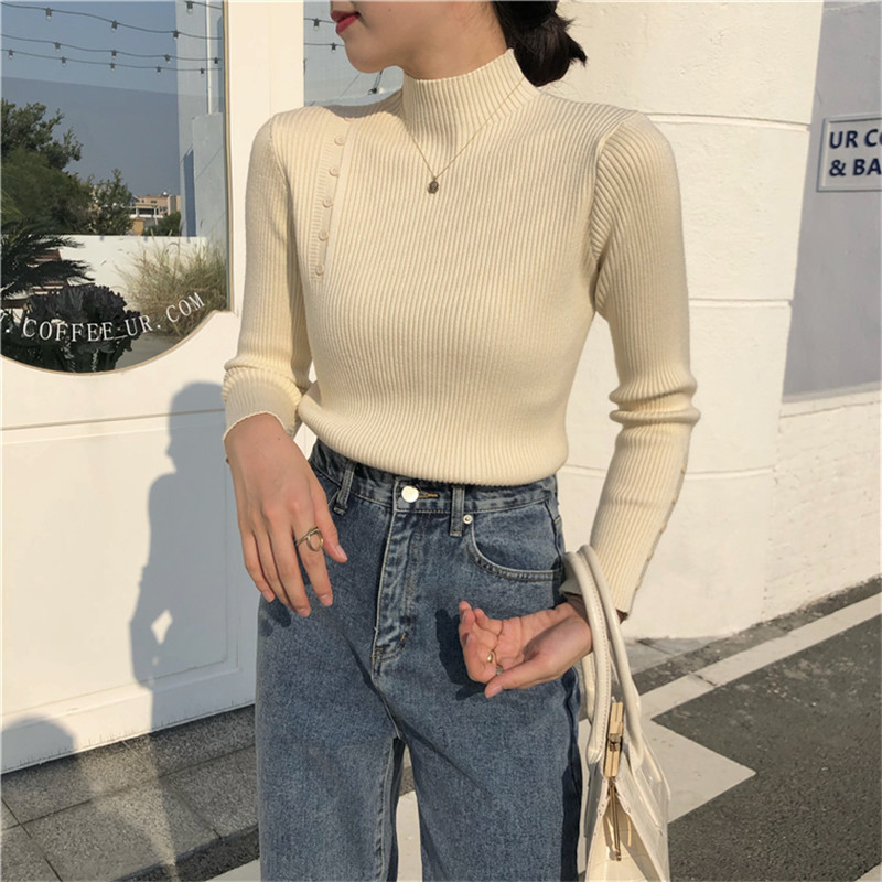 Spring Autumn OL Basic Pullover Tops Soft Slim-fit Bottoming Sweater Women Elegant Turtleneck Knitted Sweaters 210421