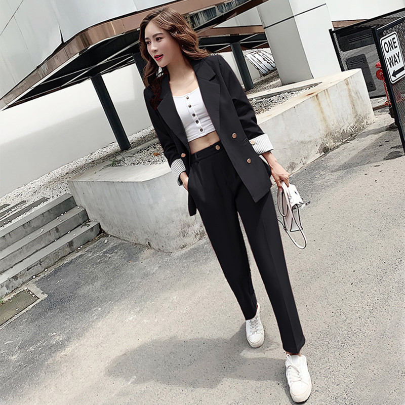 OL Women Suit Office Blazer & Pants Lady Double Breasted Jacket Pant Suits Uniform Formal Femme 2 Pieces set 210421