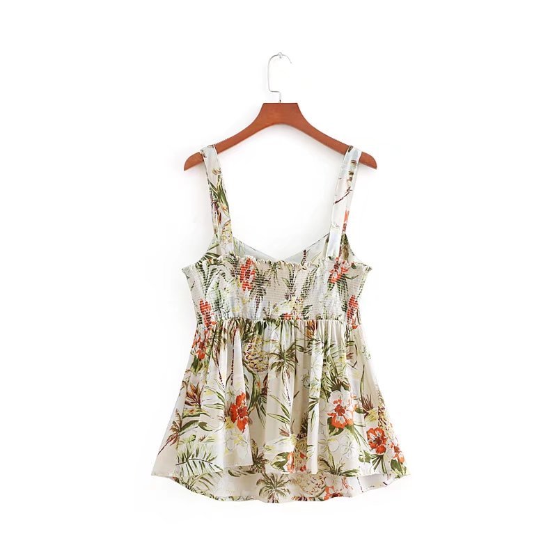 Summer style women leaf printing bowknot backless sling T-shirt fashion ruffled hem sexy short tank tops feminina camiseta T891 210430Z