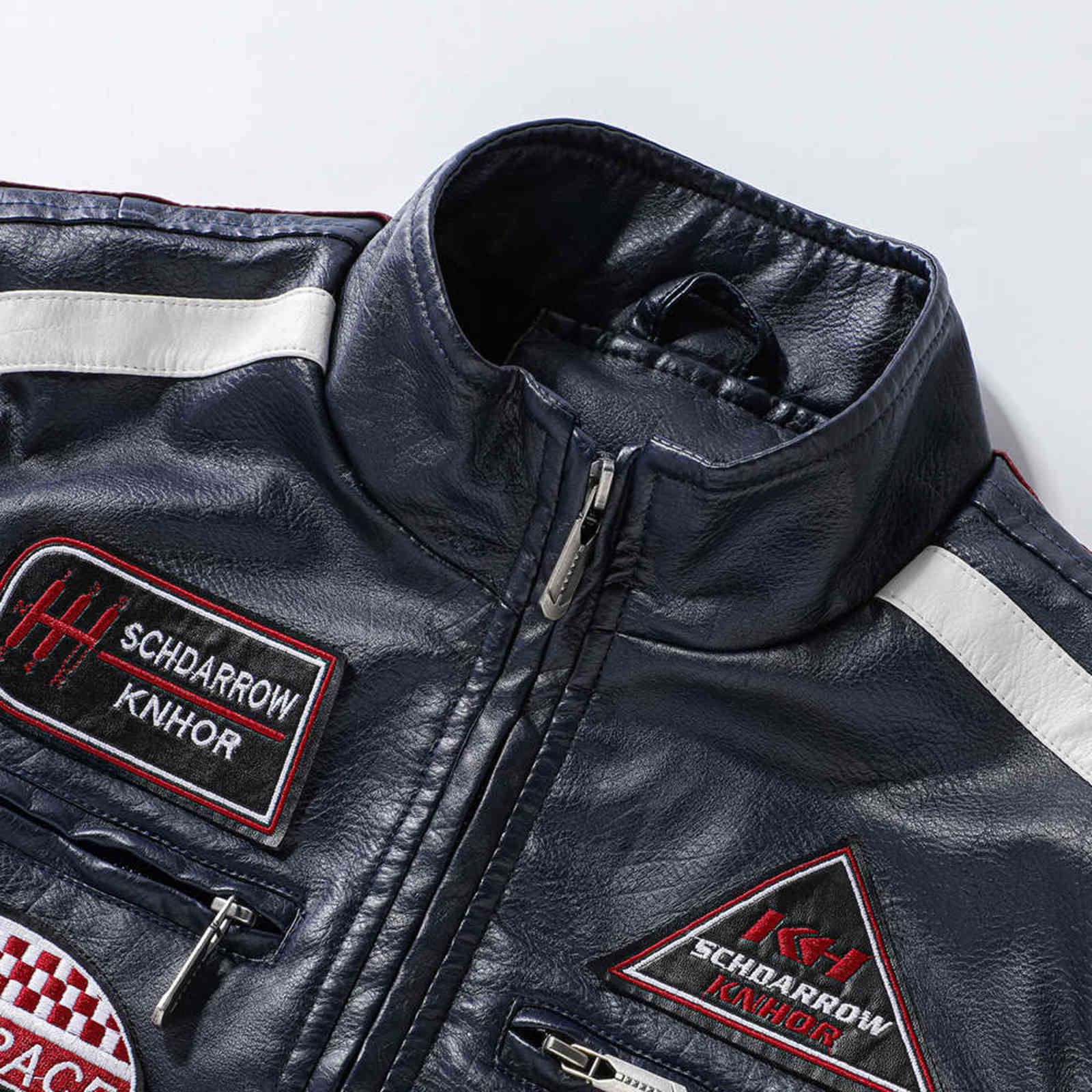 Men Autumn Casual Motor Biker Painted Leather Jackets Coat Men Winter Vintage Punk Style PU Faux Fleece Leather Jackets Men 211111