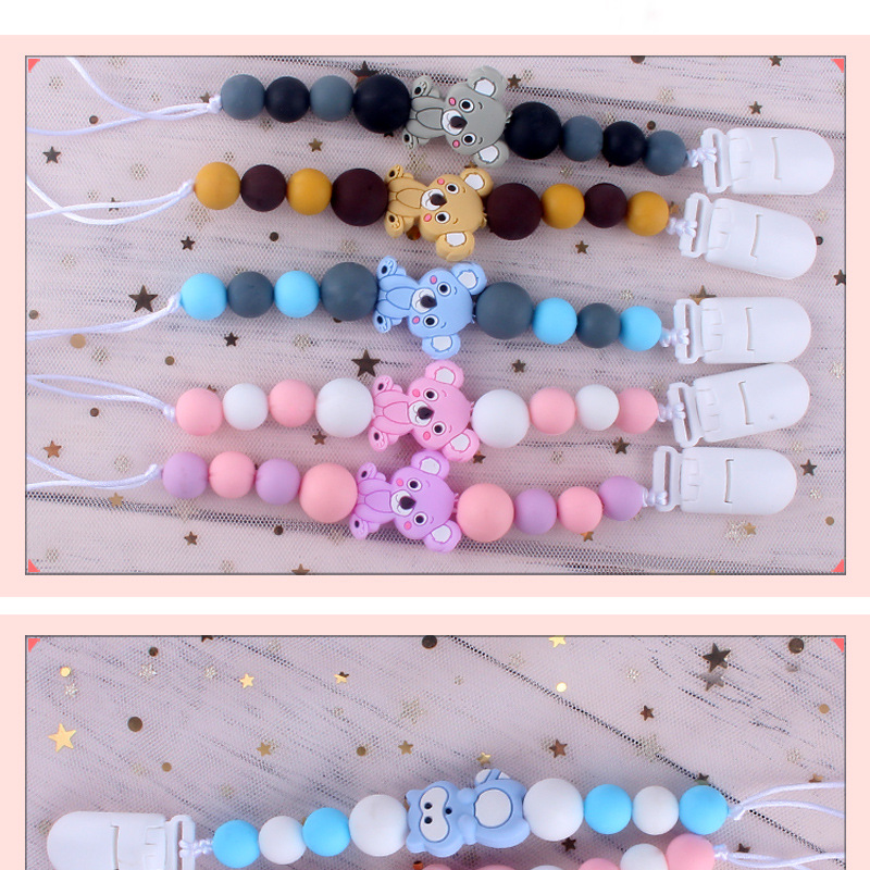 INS baby Safty Silicon Pacifier Holders Clips Candy Colors Beads Ball Design Health Care Teething Pacifier Anti-drop Chain Infant Suitable For 0-3Mont