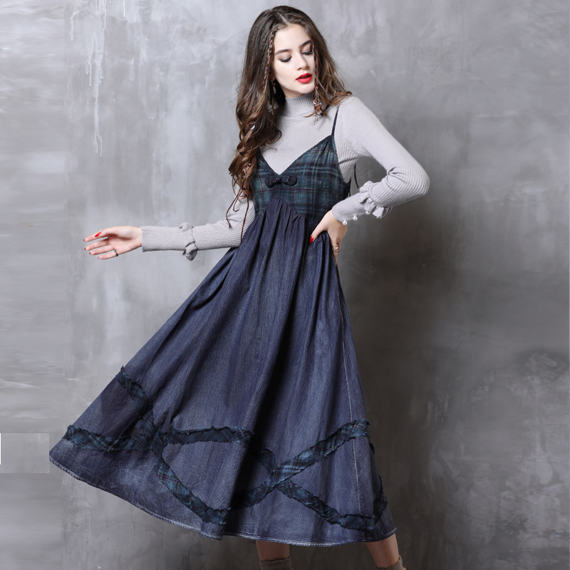 Johnature Spring Patchwork Plaid Loose Retro Denim Dress Simple Comfortable V-neck Solid Color Women Suspender Dresses 210521, Blue
Johnature Spring Patchwork Plaid Loose Retro Denim Dress Simple Comfortable V-neck Solid Color Women Suspender Dresses 210521, Blue