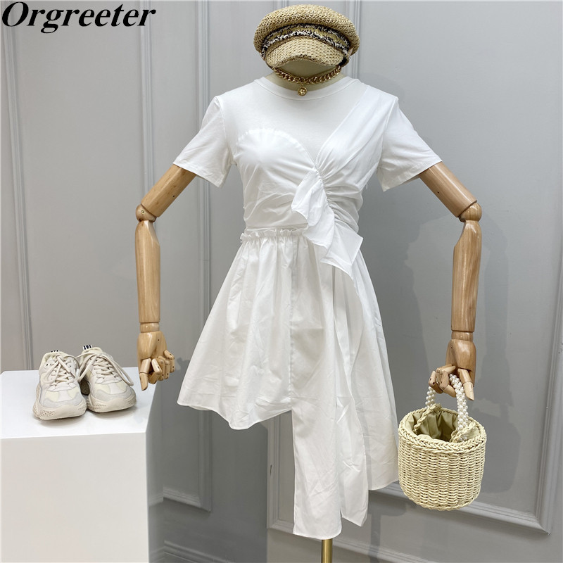 Chic Irregular Dress Women Summer O-neck Short Sleeve Ruched Ruffles Stitching T-shirt Fake two pieces Casual 210525, Black
Chic Irregular Dress Women Summer O-neck Short Sleeve Ruched Ruffles Stitching T-shirt Fake two pieces Casual 210525, Black