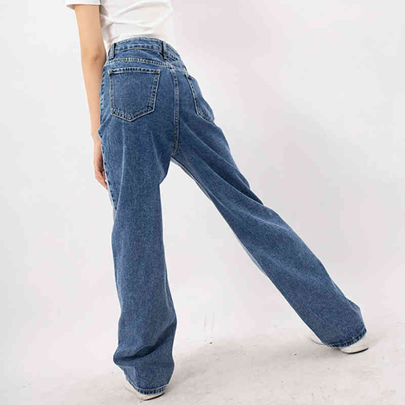 Streetwear Contrast Color Jeans Women's Summer High Waist Loose Thin Straight Denim Pants Female Tide 5E331 210427