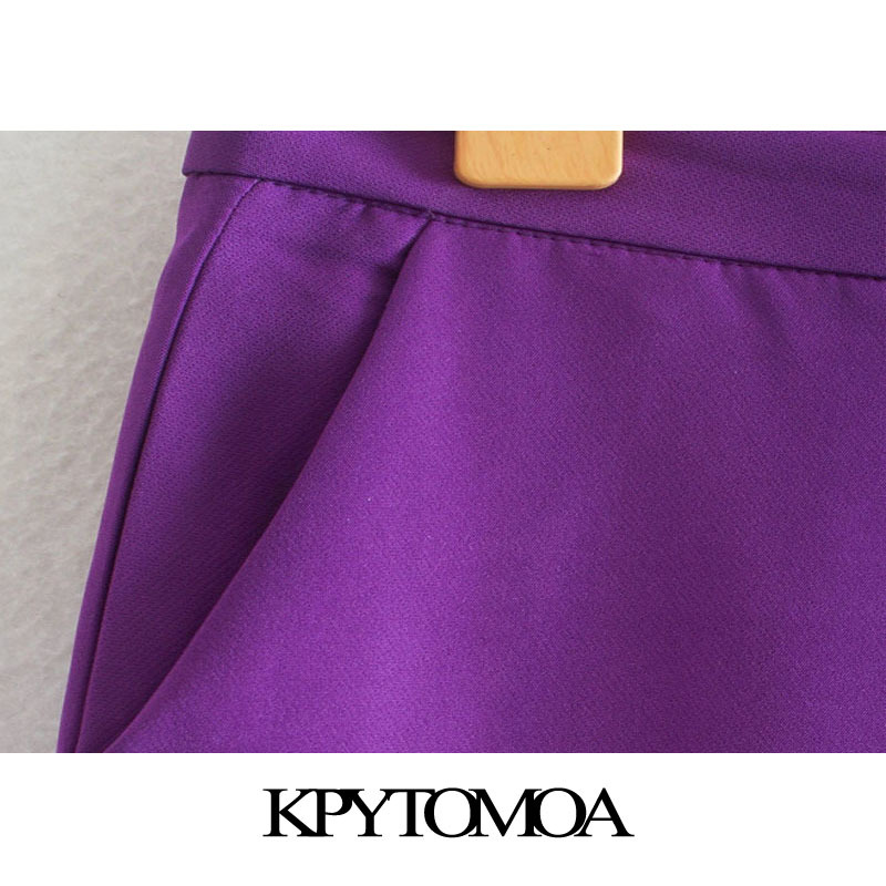 Women Chic Fashion Office Wear Pockets Basic Pants Mid-Waist Side Vents Female Ankle Trousers Mujer 210420