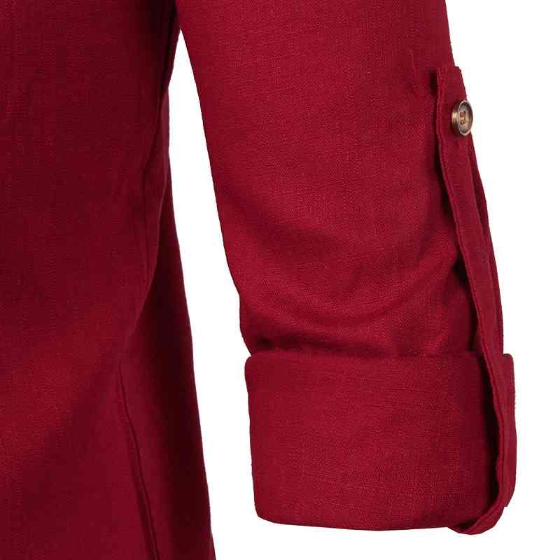 Black Cotton Linen Shirt Men Autumn Rolled Up Sleeve Mens Casual Dress Shirts Slim Fit Henley Shirt Male Chemise Homme 210708