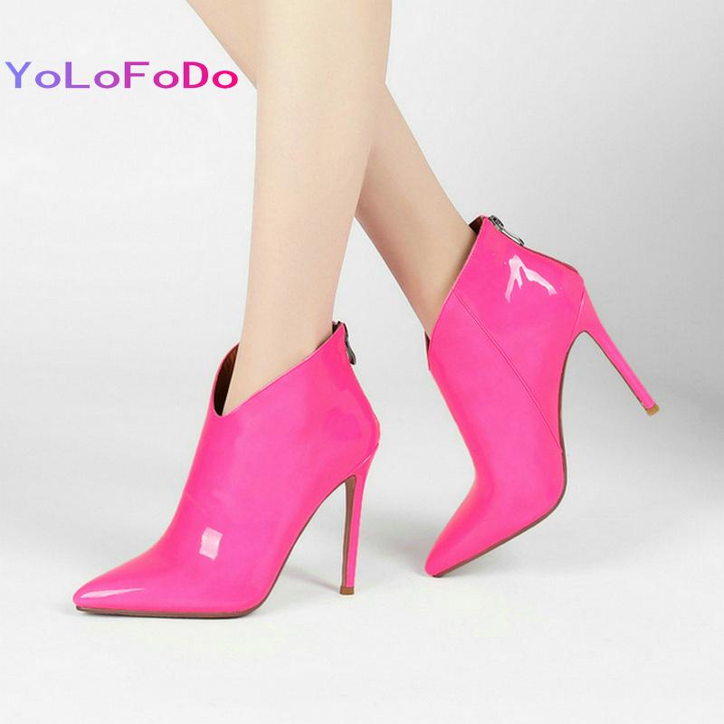 Boots Patent PU Leather Women Ankle Fashion Pointed Toe Thin High Heel Short Back Zipper Autumn Winter Ladies, Black
Boots Patent PU Leather Women Ankle Fashion Pointed Toe Thin High Heel Short Back Zipper Autumn Winter Ladies, Black