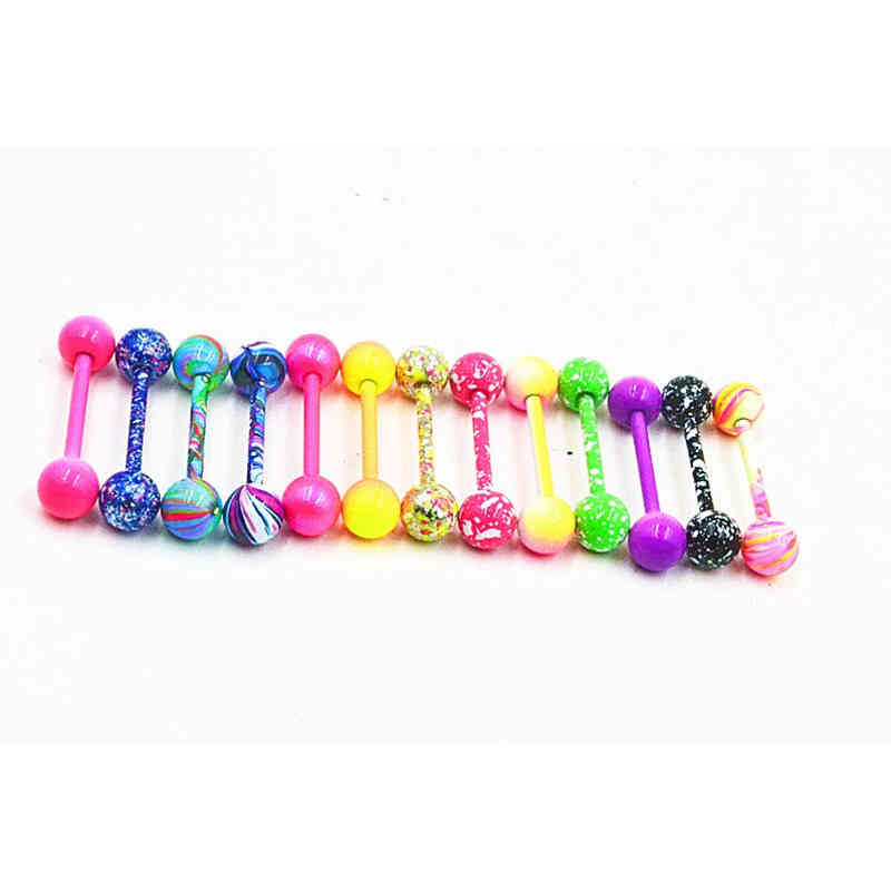 100pcs Body Jewelry Piercing Tongue Ring Barbells Nipple Bar 14g 1 6mmx16mmx6mm Mix Nice Colors Christmas Gift