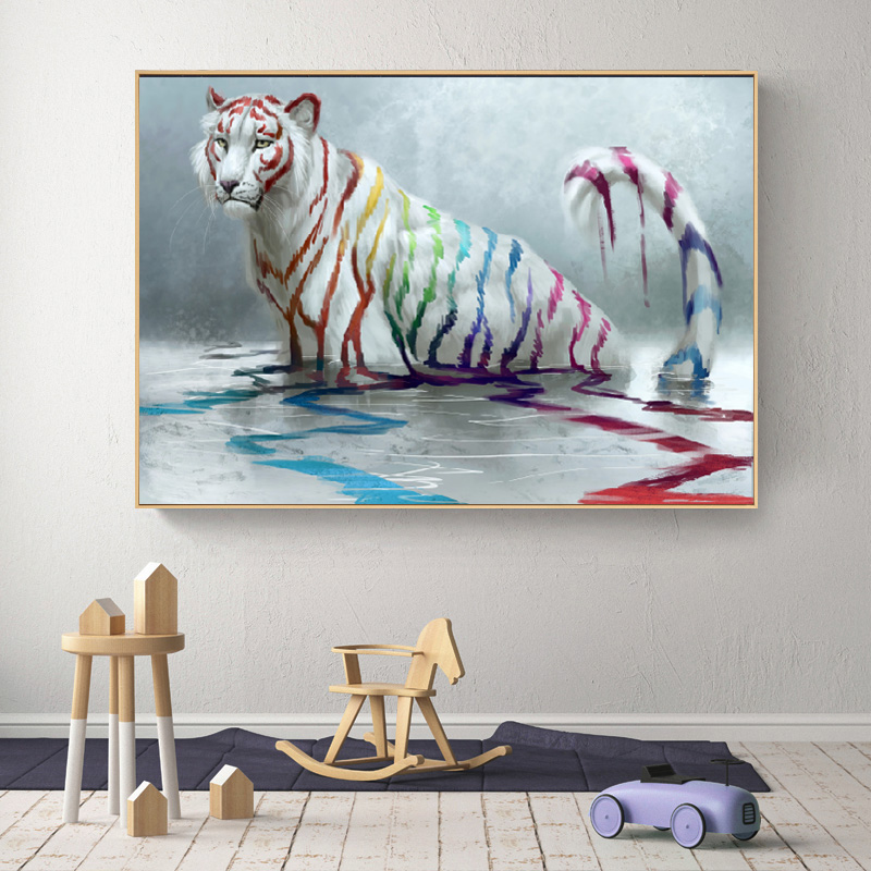 Modern Colorful Tiger Poster Canvas Painting Abstract Animal Art Wall Picture HD Printing For Living Room Home Decor No Frame