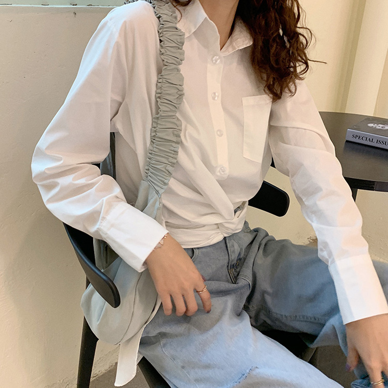 White Long Sleeve Shirts Female Turn-down Collar Ladies Blouse Cotton Shirt Women Tops Autumn Plus Size Loose Clothes 12500 210506