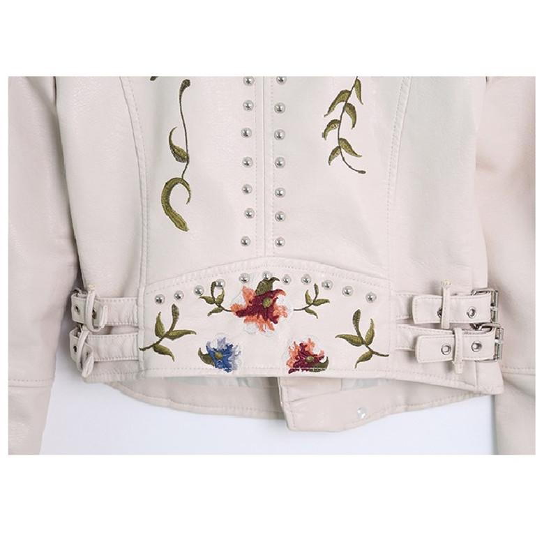 Running Jackets Women Biker Leather Jacket Floral Print Embroidery Faux Coat Turn-down Collar Pu Motorcycle Punk Outerwear