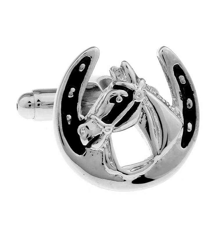 Men's Horse Head Cuff Link Copper Material Black Color G1126