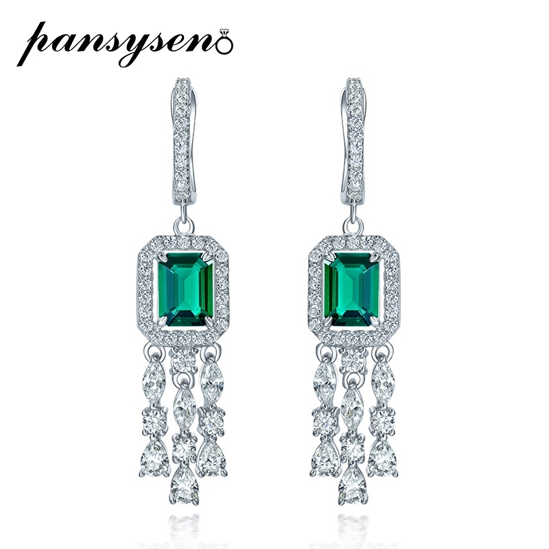 PANSYSEN Trendy 100% 925 Sterling Silver Emerald High Carbon Diamond Gemstone Dangle Drop Earrings Luxury Women Fine Jewelry
PANSYSEN Trendy 100% 925 Sterling Silver Emerald High Carbon Diamond Gemstone Dangle Drop Earrings Luxury Women Fine Jewelry