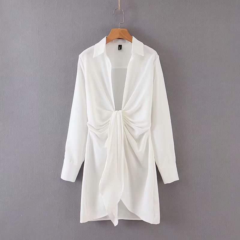 Summer bow long sleeves white dress women shirt elegant sexy v neck mini Korean Vestidos 210521