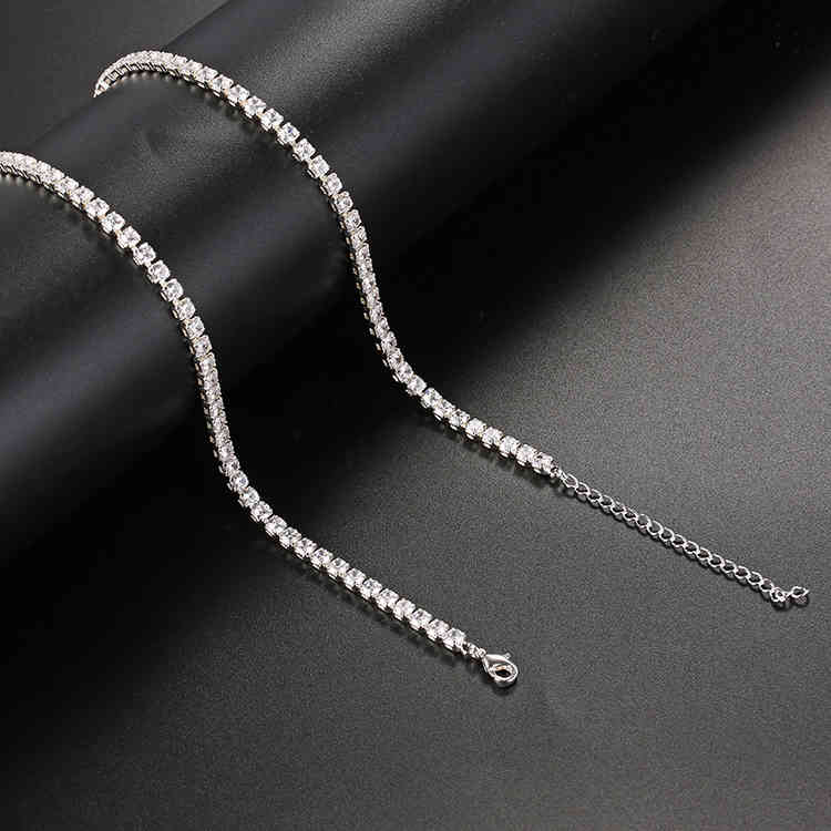 High Quality Cz Cubic Zirconia Choker Necklace Women 2Mm m 5Mm Sier 18K Gold Plated Thin Diamond Chain Tennis Necklace220a