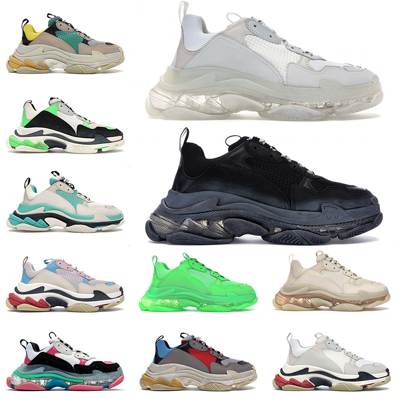 

New Quality Triple S Mens Women Casual Shoes Balenciagas Vintage Old Designer Sneakers Black White Clear Sole 17FW Paris Rainbow Fashion Trainers Jogging Walking, 3 36-45