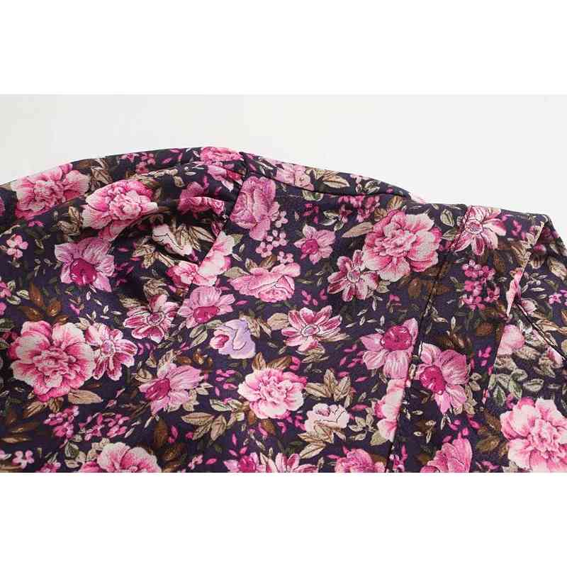 ZXOJ vintage flower print women mini dresses summer fashion v neck ladies casual button-fly female dress girls chic 210430