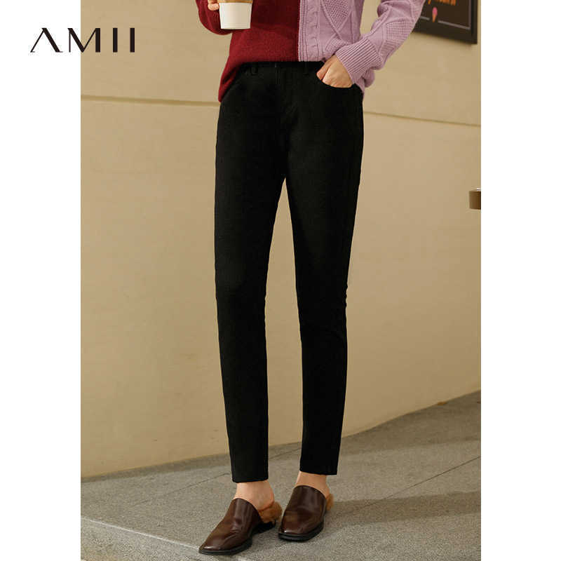 Minimalism Winter Women's Pants Fashion Solid Velvet Thick Jeans Causal Streetwear High Waist Female 1351 210527