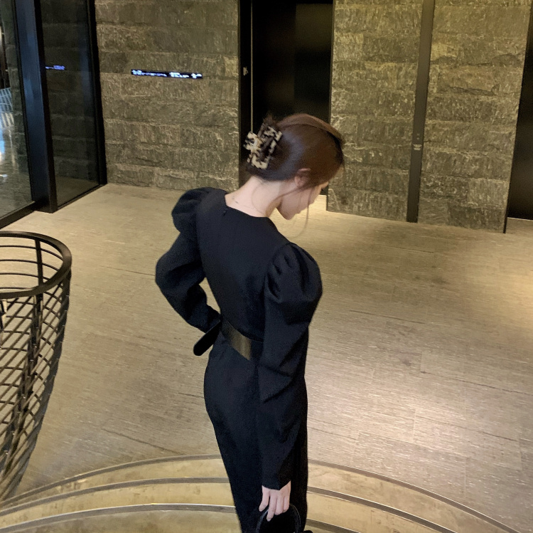 Korean Vintage Solid Women Jumpsuit Sexy Deep V Neck Playsuit Elegant Office Lady Puff Long Sleeve Fashion With Belt 210519