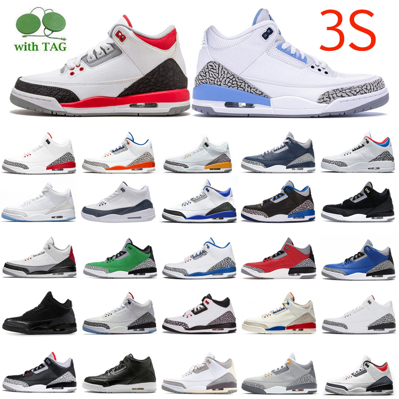 Jumpman Basketball Shoes UNC 3s Denim Fire Red Laser Orange Midnight Navy Sports Outdoor Mens Shoe, 16 laser orange